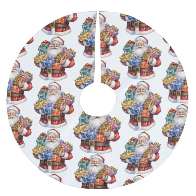 Jolly Santa Claus Classic Christmas Pattern Brushed Polyester Tree Skirt (Front)