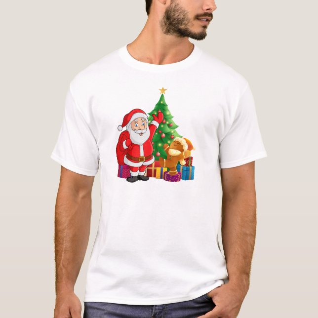 Jolly Santa Claus & Dancing Gingerbread Man T-Shirt (Front)