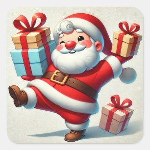 Jolly Santa Claus Holding Gift Boxes Square Sticker