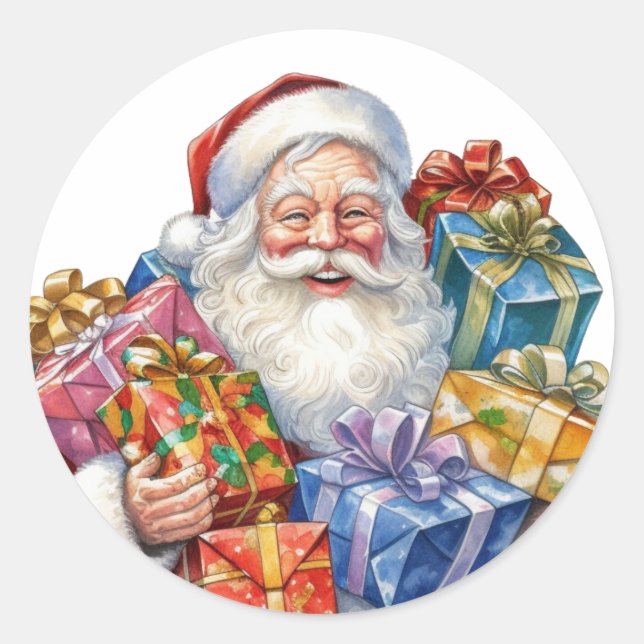 Jolly Santa Claus In Traditional Red Suit Classic Round Sticker (Front)