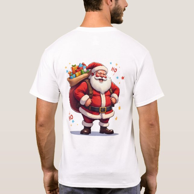 Jolly Santa Claus Laughing Ho Ho Ho with Big Bag  T-Shirt (Back)