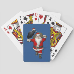 Jolly Santa Claus Loves Black Ravens Playing Cards
