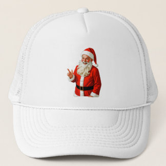 Jolly Santa Claus Making Peace Sign – Vintage Chri Trucker Hat