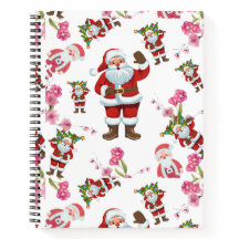 Jolly Santa Claus & Pink Floral Christmas Notebook