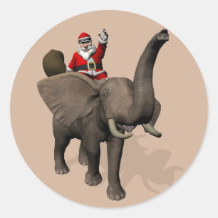 Jolly Santa Claus Riding On Elephant Classic Round Sticker