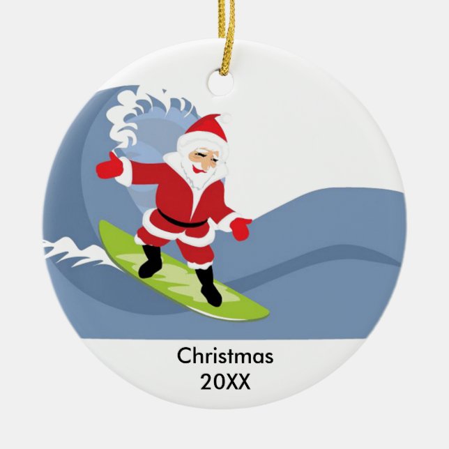 Jolly Santa Claus Surfing Ornament (Front)