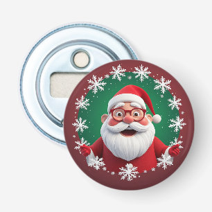 Jolly Santa Claus Surrounded by Snowflakes Bottle Opener