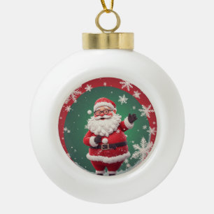 Jolly Santa Claus Surrounded by Snowflakes Ceramic Ball Christmas Ornament
