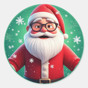 Jolly Santa Claus Surrounded by Snowflakes Classic Round Sticker