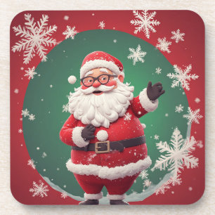 Jolly Santa Claus Surrounded by Snowflakes Coaster