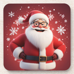 Jolly Santa Claus Surrounded by Snowflakes Coaster