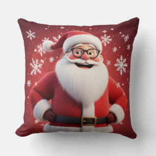 Jolly Santa Claus Surrounded by Snowflakes Cushion