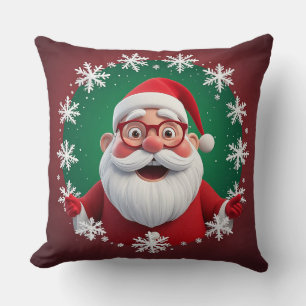 Jolly Santa Claus Surrounded by Snowflakes Cushion