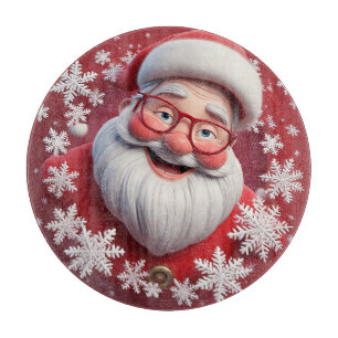 Jolly Santa Claus Surrounded by Snowflakes Cutting Board