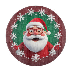 Jolly Santa Claus Surrounded by Snowflakes Cutting Board