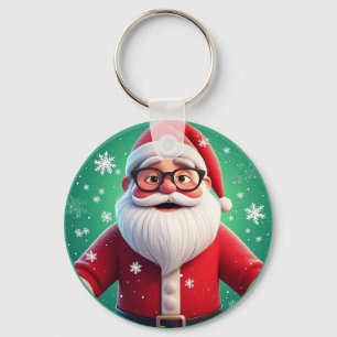 Jolly Santa Claus Surrounded by Snowflakes Key Ring