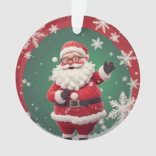 Jolly Santa Claus Surrounded by Snowflakes Ornament