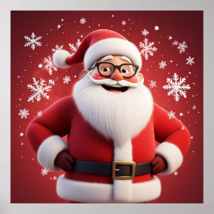 Jolly Santa Claus Surrounded by Snowflakes Poster