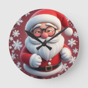Jolly Santa Claus Surrounded by Snowflakes Round Clock
