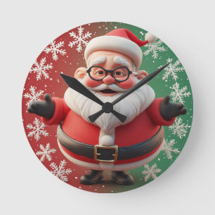 Jolly Santa Claus Surrounded by Snowflakes Round Clock