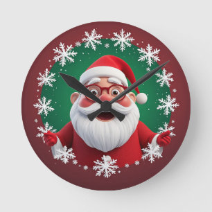 Jolly Santa Claus Surrounded by Snowflakes Round Clock