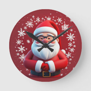 Jolly Santa Claus Surrounded by Snowflakes Round Clock
