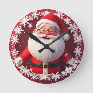 Jolly Santa Claus Surrounded by Snowflakes Round Clock