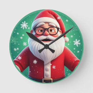 Jolly Santa Claus Surrounded by Snowflakes Round Clock