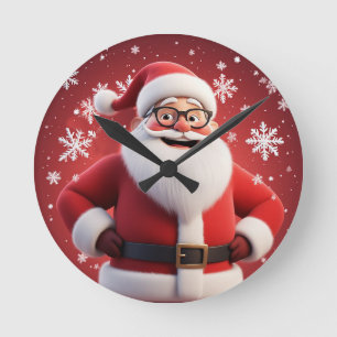 Jolly Santa Claus Surrounded by Snowflakes Round Clock