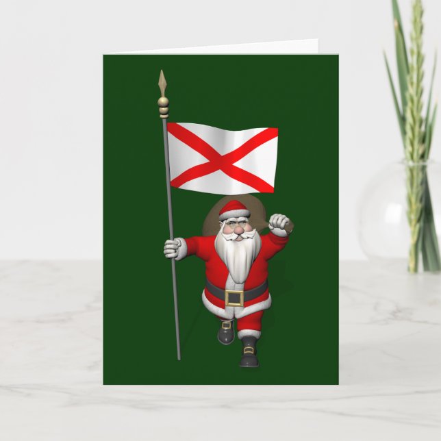 Jolly Santa Claus Visiting Alabama Holiday Card (Front)