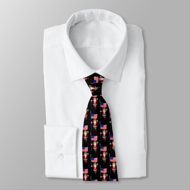Jolly Santa Claus Waves Star Spangled Banner Tie (Tied)