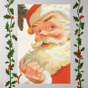 Jolly Santa Claus with a Secret, Vintage Christmas Poster