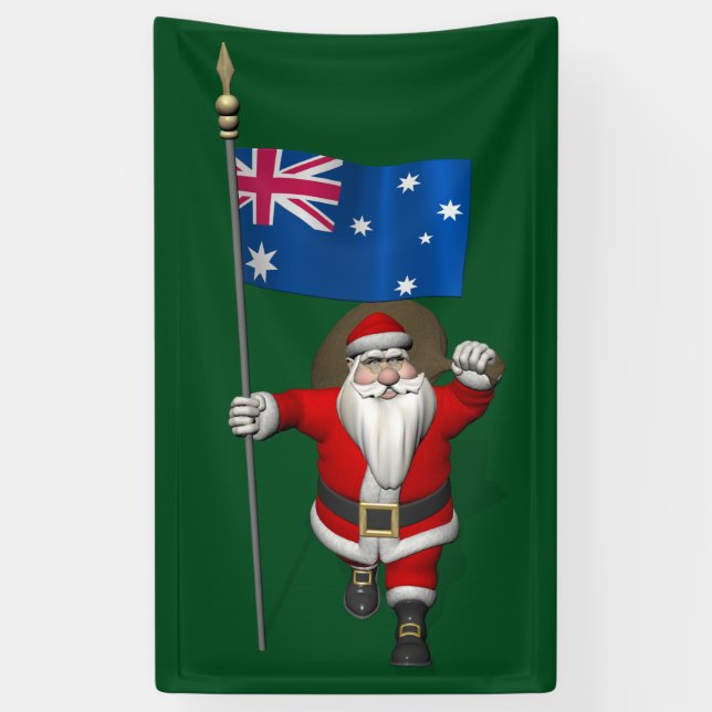 Jolly Santa Claus With Flag Of Australia Banner (Vertical)