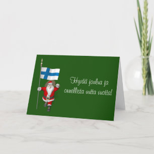 Jolly Santa Claus With Flag Of Finland Holiday Card