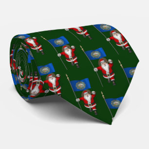 Jolly Santa Claus With Flag Of New Hampshire Tie