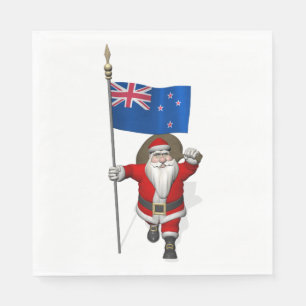Jolly Santa Claus With Flag Of New Zealand Napkin