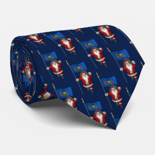 Jolly Santa Claus With Flag Of  Pennsylvania Tie