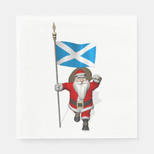 Jolly Santa Claus With Flag Of Scotland Napkin