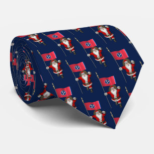 Jolly Santa Claus With Flag Of Tennessee Tie