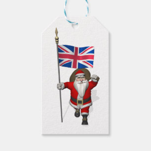 Jolly Santa Claus With Flag Of The UK Gift Tags