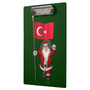 Jolly Santa Claus With Flag Of Turkey Clipboard