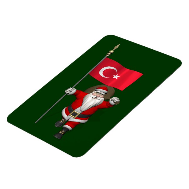 Jolly Santa Claus With Flag Of Turkey Magnet (Left Side)