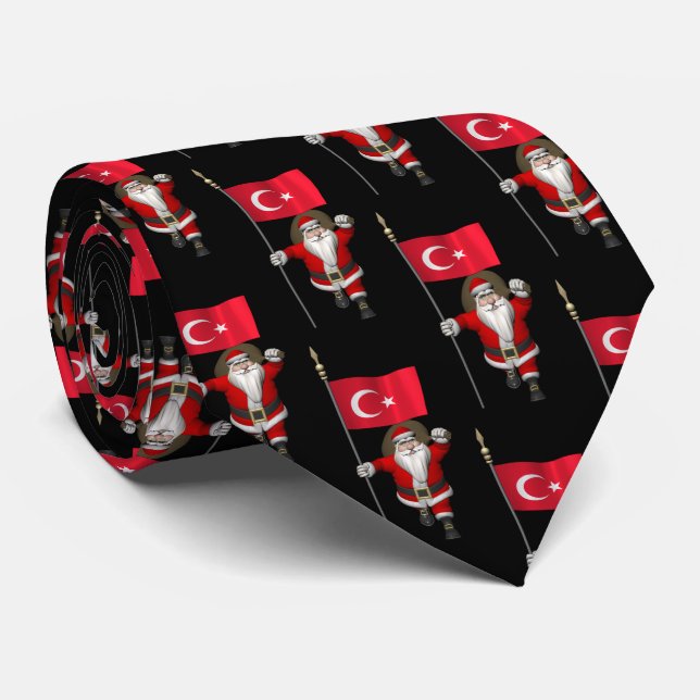 Jolly Santa Claus With Flag Of Turkey Tie (Rolled)