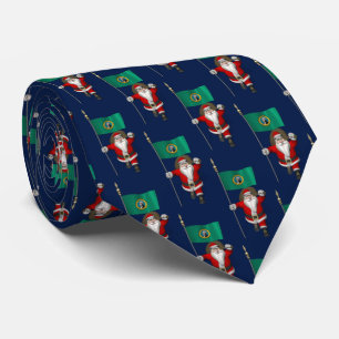Jolly Santa Claus With Flag Of Washington Tie