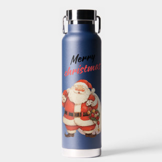 Jolly Santa Claus with Merry Christmas Text Water Bottle
