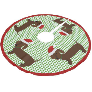 Jolly Santa Dachshunds - Brown Brushed Polyester Tree Skirt