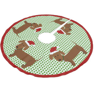Jolly Santa Dachshunds - Red Coat Brushed Polyester Tree Skirt