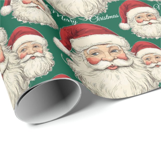 Jolly Santa Face Green Wrapping Paper (Roll Corner)