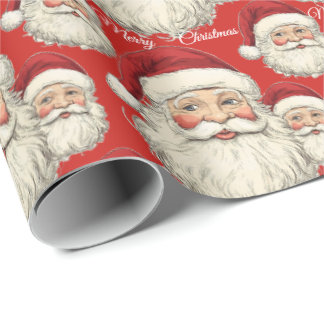 Jolly Santa Face Red Wrapping Paper