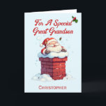 Jolly Santa in Chimney Great Grandson Christmas  Holiday Card<br><div class="desc">A fun Christmas card for a great Grandson with a design of a jolly Santa Claus stuck in a brick chimney with a snow covering. All text can be amended . Customise by amending the the title and who it is for, then personalise it with a name and your own...</div>